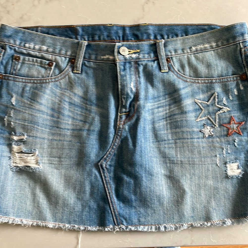 Lucky Brand Blue Denim Mini Skirt with Star Embroidery